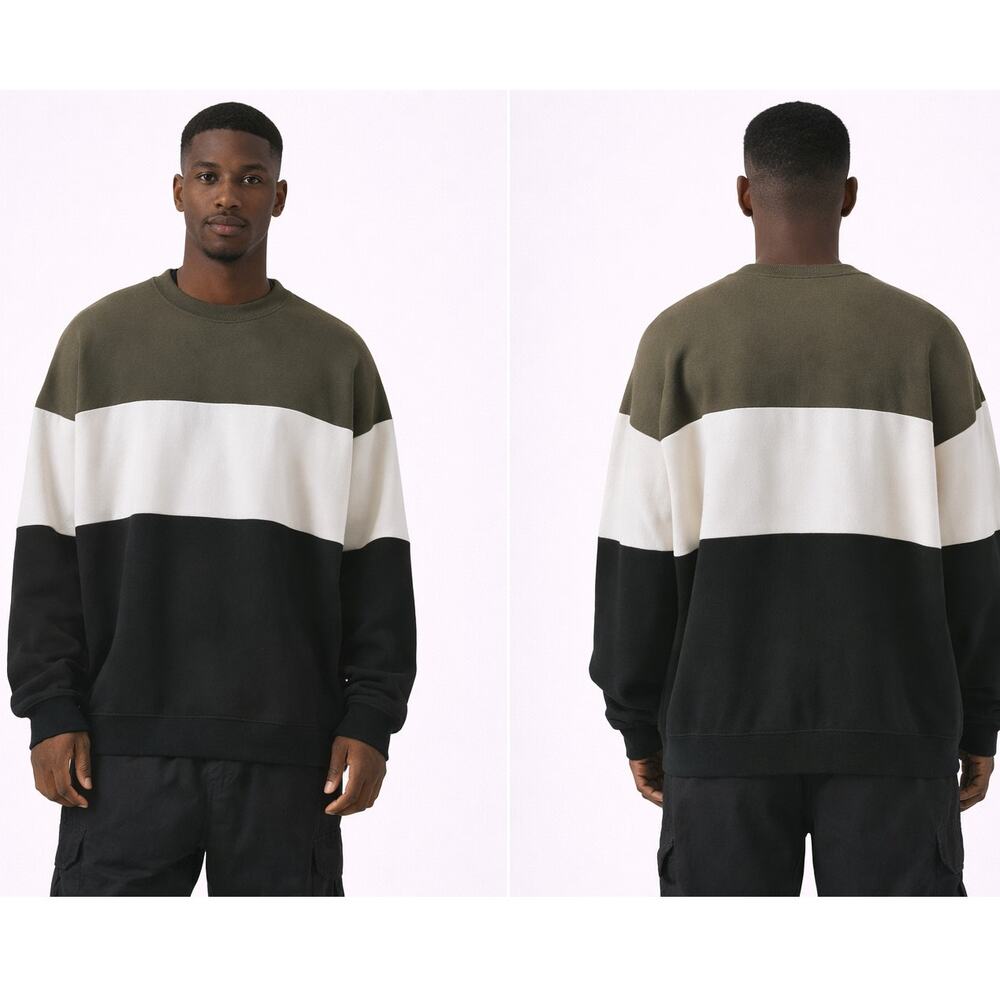 Original Use XXL Colorblock Sweatshirt Men Black White Olive Crewneck Pullover
